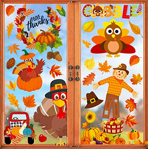 Thanksgiving Window Clings Set - Fall Decor Stickers for Windows - 145PCS - Variation: Thanksgiving