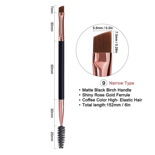 Skiennix Duo Eyebrow Brush Set - Spoolie & Angled Brow Brush for Flawless Eye Makeup | 5pcs, Black