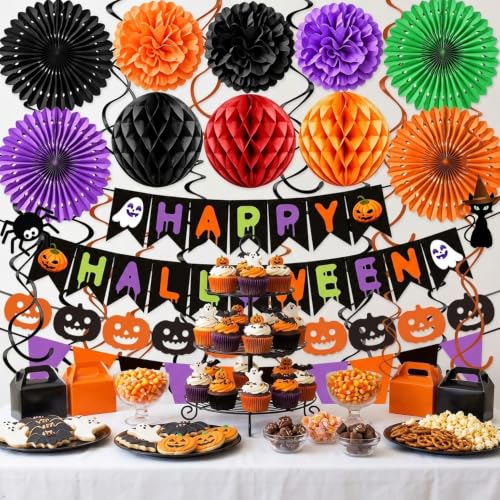 Halloween Party Decorations Banner Set for Indoor Home Office Purple Orange Black Variation