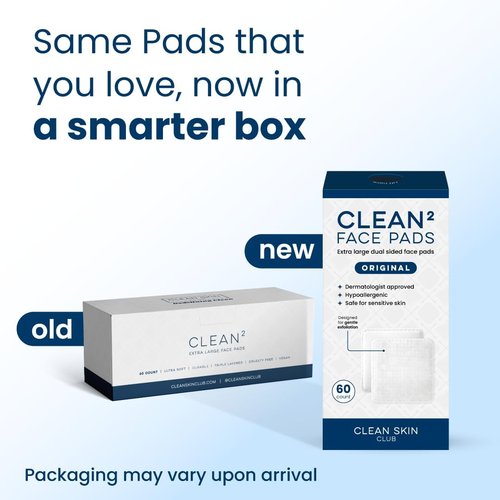 Clean Skin Club Clean² Pads 2.0 - Ultra Soft Organic Cotton Face Pads | Triple Layer Design, No Shedding