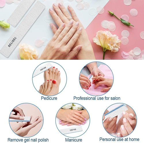 100 Pcs Professional Nail File - 100/100 Grit Nail Files, Acrylic Nail Files for Natural Nails, Nail Files and Buffers, Strong Nail File for Acrylic Nails, for Home and Salon Use
