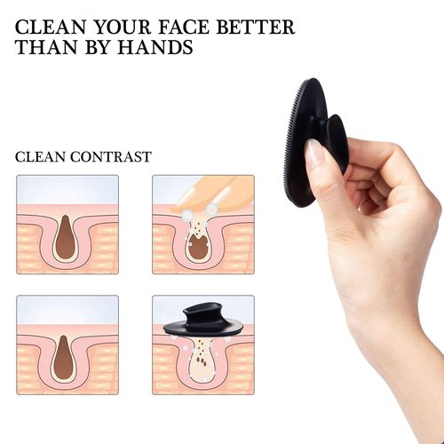 8 Pack Silicone Face Scrubber, Beomeen Facial Cleansing Brush Soft Silicone Facial Exfoliation and Massage Brush Blackhead Scrubber for Men and Women (Black)