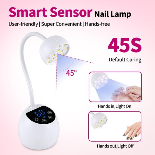 Kikugu UV Nail Lamp,36W Cordless Gooseneck UV Light Gel x Flash Cure Lamp with 3 Timers and Auto Sensor for Gel Polish Nail Art(White)