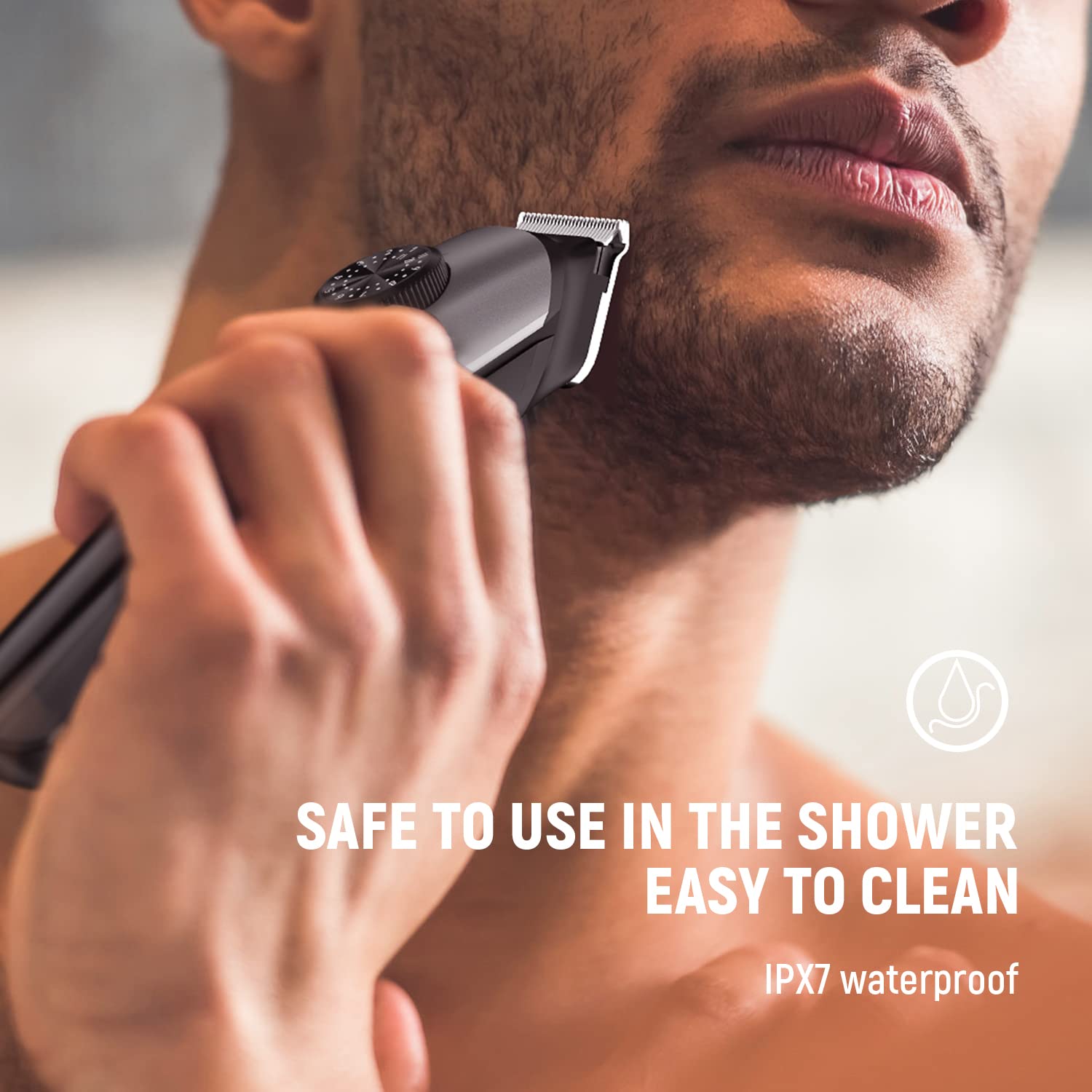 SUPRENT Beard Trimmer for Men - Waterproof IPX7 Mustache Trimmer with 39 Adjustable Lengths | Cordless USB-C Rechargeable & LED Display