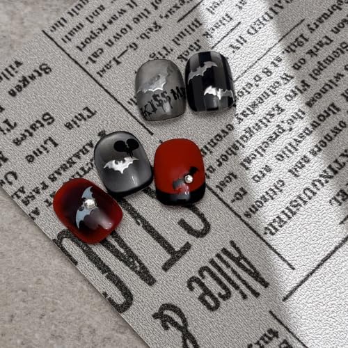 Halloween Nail Stickers Rhinestone Bat Design for Nail Art - 3 Sheets, Black White Red, Cute 5D Embossed Bats, Gothic Fall Decor, Rhinestones Bats Variation