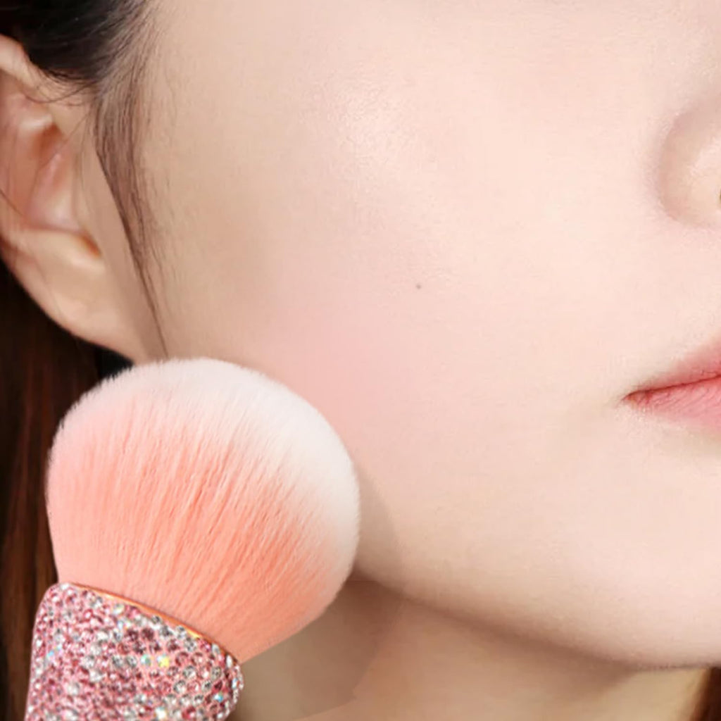XEAOHESY 1pc Pink Rhinestones Nail Dust Brush Mineral Powder Brush Blush Brush Soft Fluffy Foundation Brush Large Face Powder Makeup Brushes Kabuki Brush for Powder