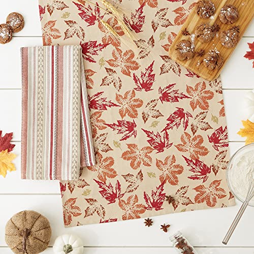 Rustic Leaves Dish Towel Set - Autumn Thanksgiving Kitchen Decor, 18x28, 2 Pieces