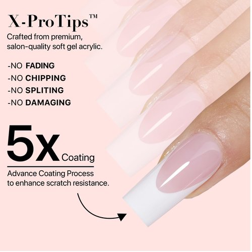 SXC Cosmetics French Tip Press On Nails Pink Series, Medium Square X-Pro Tips Starter Kit
