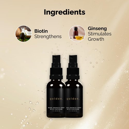Golden Grooming Beard Growth Spray | Boost Beard Growth, Thickness & Strength | Natural Formula with Biotin & Vitamin E | Specifically Crafted for Coarse & Curly Beards (2-Pack)