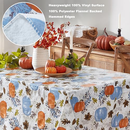 Newbridge Blue Pumpkin Thanksgiving Vinyl Tablecloth 52 x 70 Inch Rectangular - Hampstead Farm Variation
