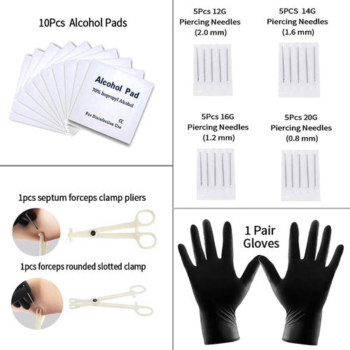 TKKUY 103PCS Piercing Kit for all Body Piercings Stainless Steel Piercing Jewelry with 12G 14G 16G 20G Piercing Needles and Tools for Nose Septum Belly Button Lip Ear Tongue Cartilage Eyebrow Tragus
