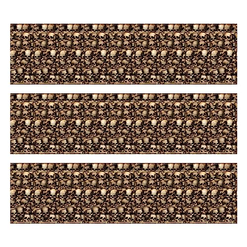 Halloween Catacombs Wall Backdrops - Creepy Skull and Bones Scene Set, 4x30 ft, 3 Pieces