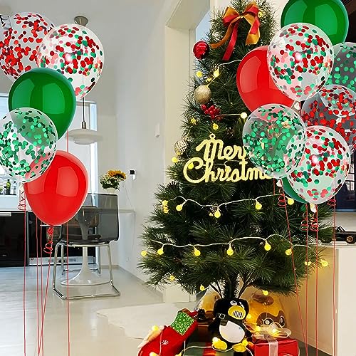 Christmas Colors Confetti Balloons Set - 50pcs 12 Inch Red Green Party Decorations
