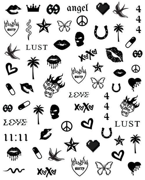 Impressed Gothic Authentic 5 Sheets Luxury Grunge Nail Art Stickers 500+ Black Customized Nail Decals for Fake Nail Design Decorations and Salon Nails Accessories for Men and Women (Grunge)