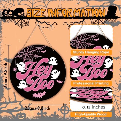 Halloween Ghost Decor Sign with Pink & Black Variation - 9.84" Wall Door Decor