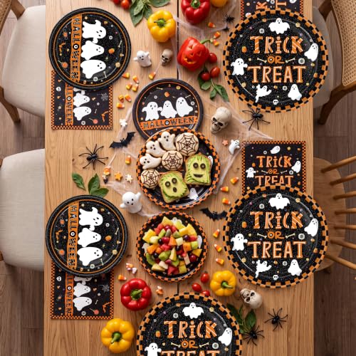 Halloween Party Supplies Set for 50 Guests - Ghost Themed Plates & Napkins