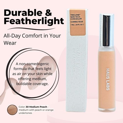 HAUS LABS BY LADY GAGA Triclone Skin Tech Hydrating + De-puffing Concealer with Fermented Arnica 30 Medium Peach