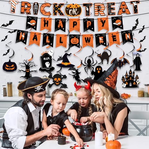 Halloween Party Decorations Kit with Banners, Hanging Swirls & Ghost Pumpkin Streamers