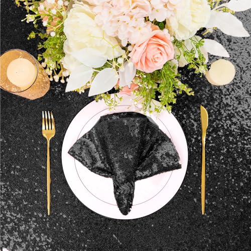 Black Sequin Tablecloth 90x132 Inches for Banquets & Parties - Rectangular