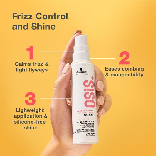 OSiS+ Glow Anti-Frizz Shine Serum - Lightweight Frizz Control & Heat Protection for All Hair Types