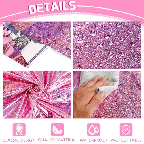 Pink and Green Holographic Tablecloths 54x108 Inches - Iridescent Disposable Party Covers - Witch, Birthday, Wedding Decorations