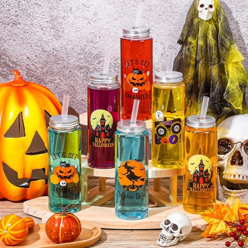 Halloween Plastic Cups with Lids & Straws - 16.9 oz Pumpkin Design, Pack of 24