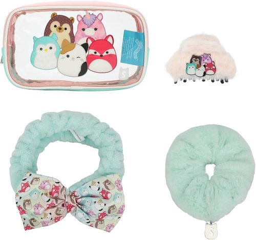 Bioworld Squishmallows 4-Piece Cosmetic Storage Kit - Clear Character Design Travel Bag Gift Set