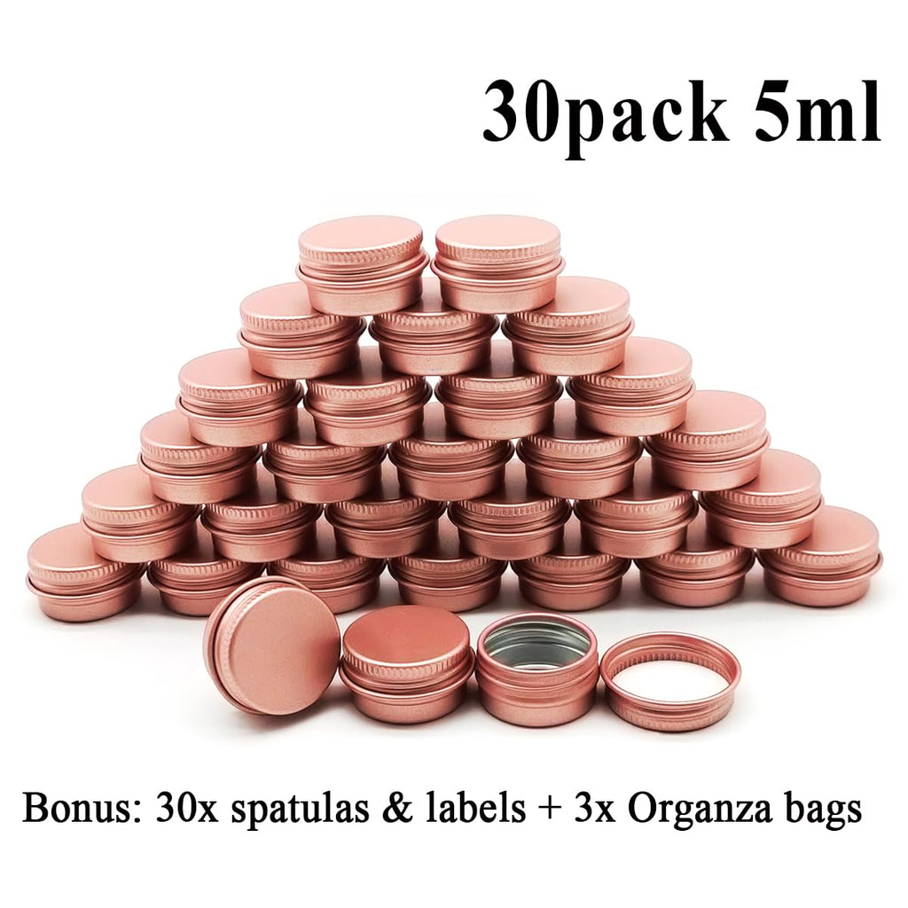 Wopanxye 30pack 5ml Lip Balm Tin Cans, 5g Aluminum Makeup Sample Containers with Screw Lid, Empty Metal Tins Pot Storage Travel Jars for Cosmetic Cream Candle Tea Nail DIY Paints, 5 Gram Small Tins