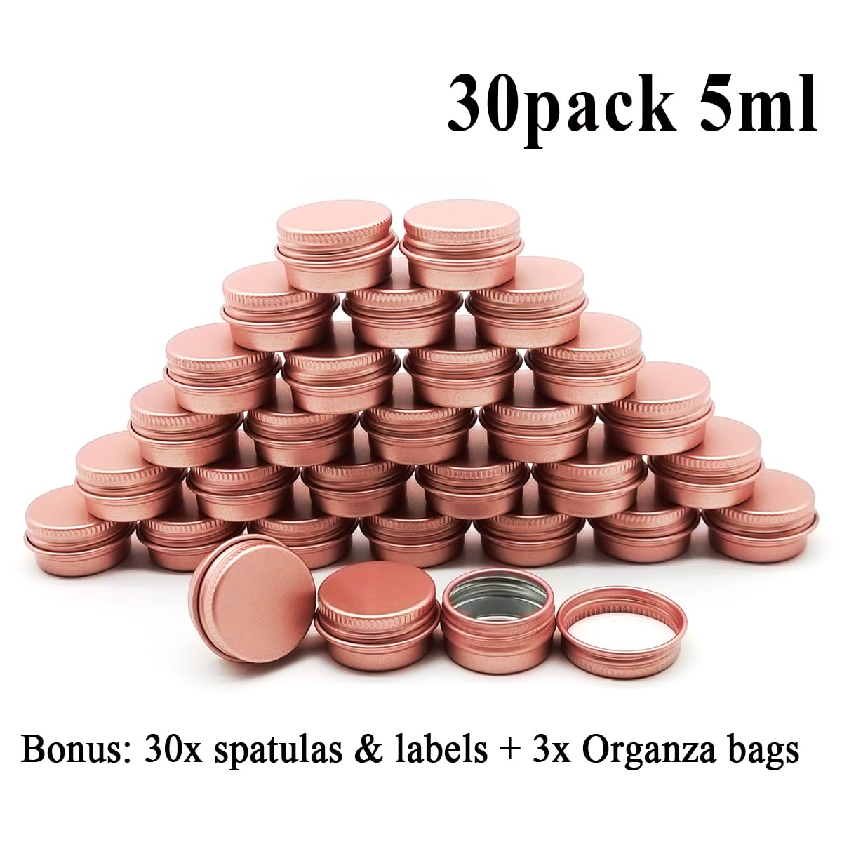 Wopanxye 30pack 5ml Lip Balm Tin Cans, 5g Aluminum Makeup Sample Containers with Screw Lid, Empty Metal Tins Pot Storage Travel Jars for Cosmetic Cream Candle Tea Nail DIY Paints, 5 Gram Small Tins