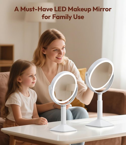 Glowtop Lighted Makeup Mirror with Lights, Height Adjustable 30X Magnifying Vanity Mirror with 4000mAh Rechargeable Battery & 3 Colors Dimming Light for Desktop Bathroom Bedroom