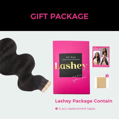 Lashey Tape in Hair Extensions Human Hair Body Wave 100% Remy Human Hair 16 Inch 50g/pack 20pcs Tape for Hair Extensions Natural Black Extensions for Black Women
