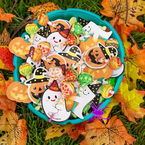 Halloween Lollipop Paper Cards Set - Ghost & Pumpkin Candy Holders for Party Decorations