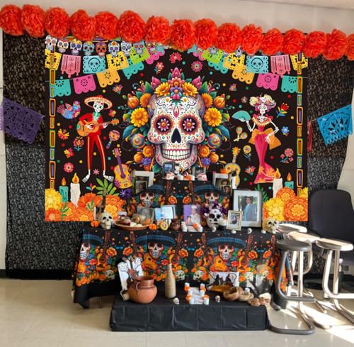 Day of the Dead Backdrop Vinyl Sugar Skull Floral Mexican Fiesta Photography Background 8x6FT - Variation of THIS listing