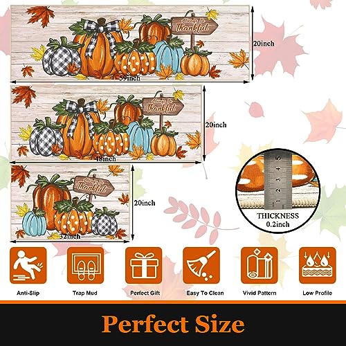 Fall Pumpkin Kitchen Rug Set of 3 - Washable Harvest Mats with Runner Variations