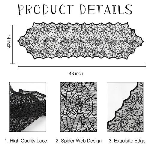 Halloween Table Runner Black Lace Spider Web 14 x 48 Inch - Halloween Decor