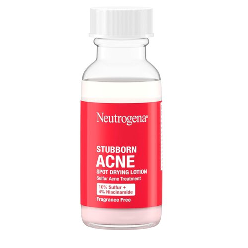 Neutrogena Stubborn Acne Spot Drying Lotion - Fragrance-Free Acne Treatment with 10% Sulfur & 4% Niacinamide, 1.0 fl. oz