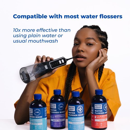 Concentrated Water flosser Rinse & Mouthwash | Add to Oral irrigator | Mint Flavor | When dilluted 186 fl.oz | Alcohol and Fluoride Free. Made in USA | Pack of 1 = 16.9 fl.oz WATER DENT