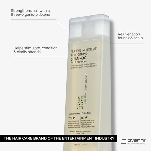 GIOVANNI Tea Tree Triple Treat Shampoo - Invigorating Formula with Peppermint, Eucalyptus & Rosemary, Strengthens Hair & Scalp, Paraben Free - 8.5 oz