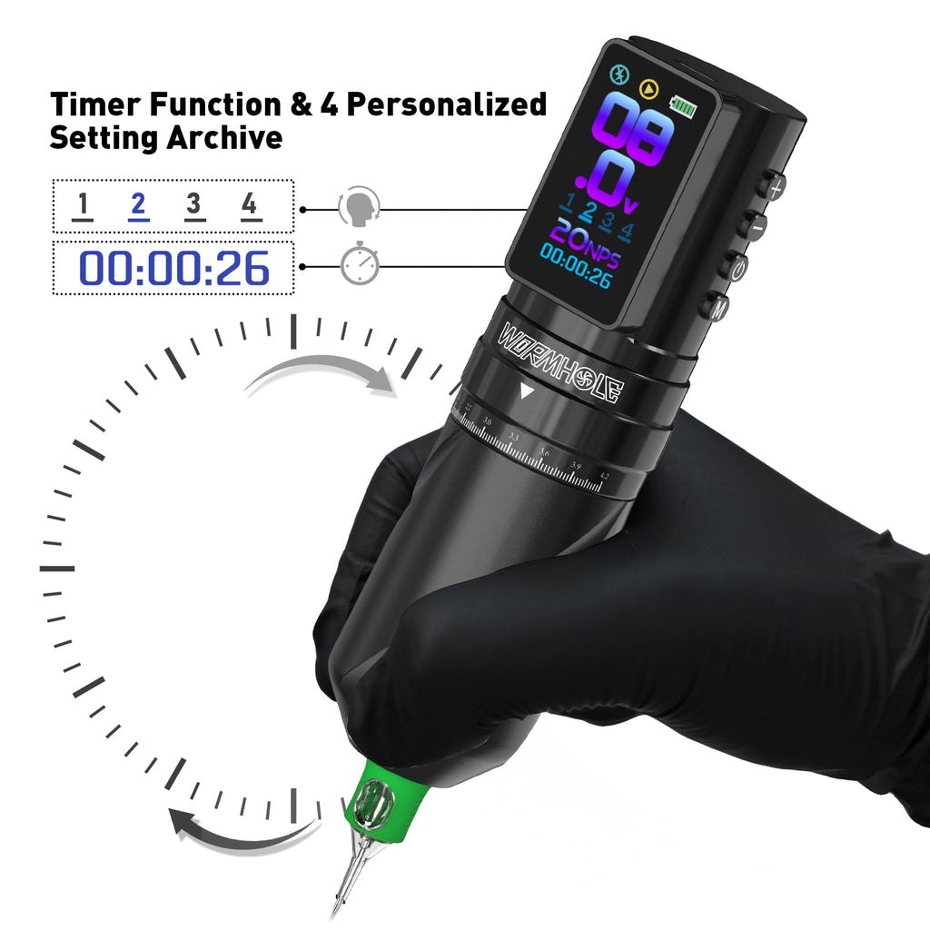 Wormhole Tattoo Gun Kit Wireless Tattoo Kit with 7 Adjustable Stroke 2,300mAh Power Tattoo Machine with Normal/Jump-Start/Dot Working Mode with LED Digital Display Professional Xtreme Tattoo Kit