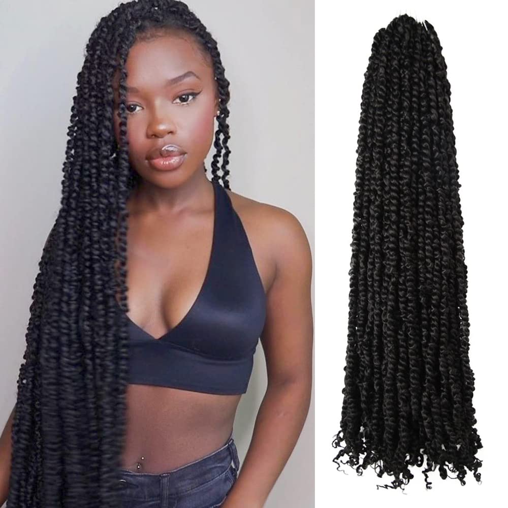 WUDAS Long Passion Twist Hair 30 Inch Pre-twisted Crochet Hair Natural Black Pre-looped Synthetic Crochet Braids (8 Packs,1B)
