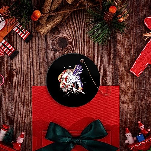 American Flag Welder Worker Christmas Keepsake Ornament - 3 Inch Ceramic Tree Decoration