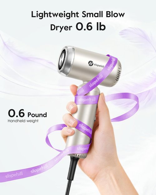 Slopehill Dual Voltage Travel Mini Hair Dryer - Lightweight Ionic Blow Dryer | Fast Drying & Compact Design for Women - 100-240V