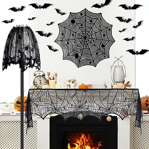Halloween Spiderweb Tablecloth Runner Fireplace Scarf Bat Decor Set