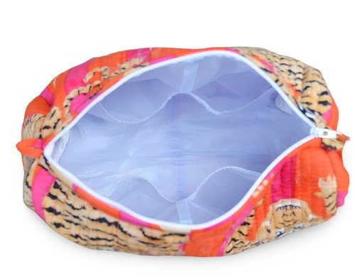 LKGSM RUGS Quilted Cotton Tiger Print Travel Toiletry Bags, Cosmetic Organizer Set, Pink and Orange