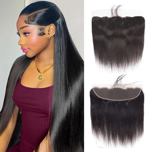 Lemoda 13x4 Frontal Straight HD Transparent Lace Frontals Brazilian Virgin Human Hair Lace Frontal Closure Natural Black 16 Inch