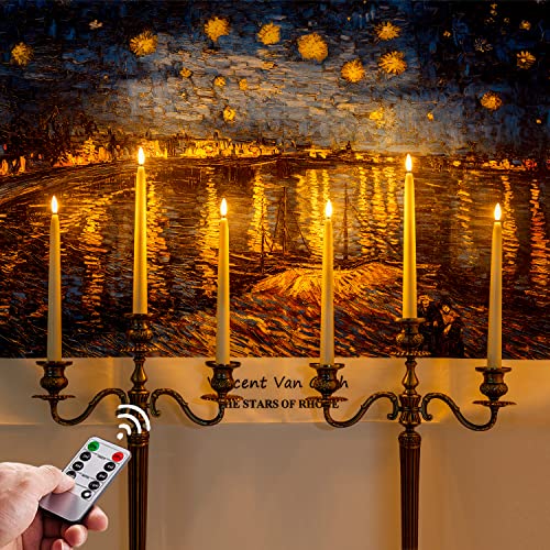 Ivory 11-Inch Flameless Waxy Taper Candles with Remote Timer & Flickering Flame Set