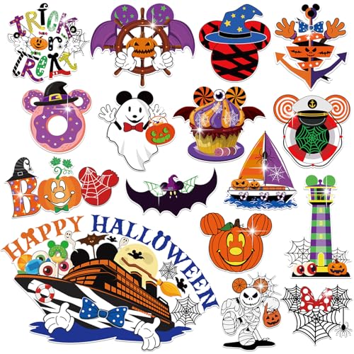Halloween Cruise Door Magnets Set - 16 Decorative Magnetic Stickers for Refrigerator, Car & Carnival Ship