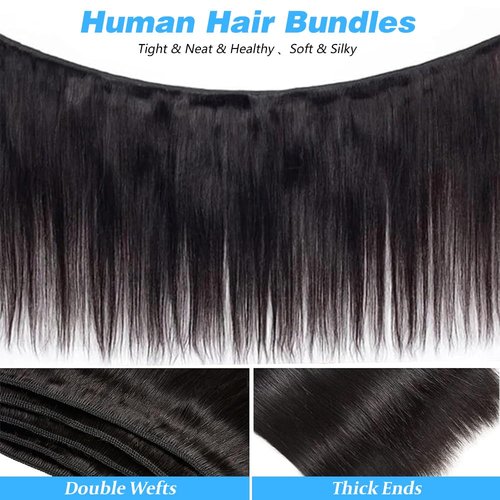 Straight Bundles Human Hair Brazilian Virgin Human Hair Bundles 12 12 12 Inch 100% Unprocessed Straight Hair Double Weft Deals Human Hair Extensions Natural Black