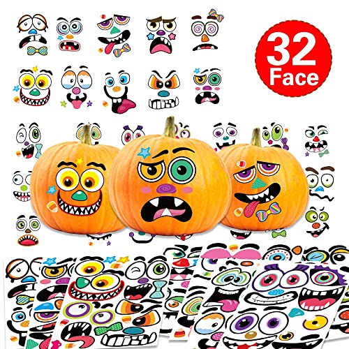 Halloween Pumpkin Face Stickers - Style 1, 16 Sheets for Decoration & DIY Pumpkin Faces