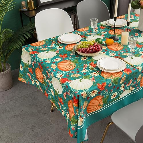 Turquoise Pumpkin Fall Tablecloth - Rectangular Harvest Waterproof 60x120in